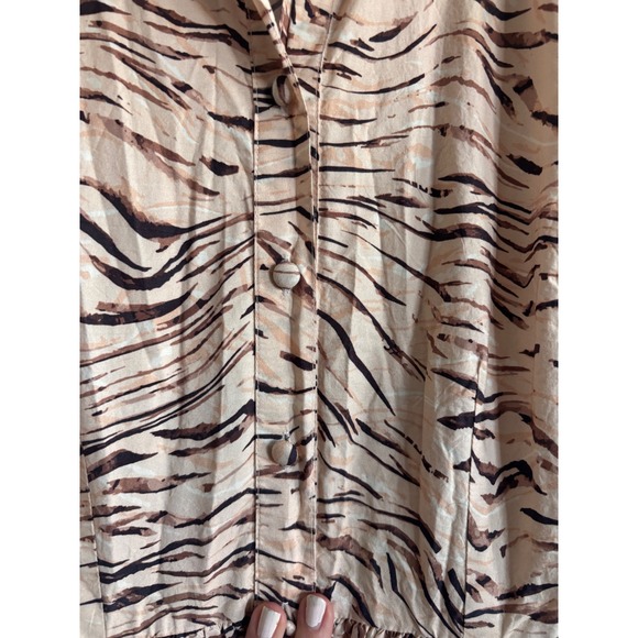 Olivia by Livro Tiger Stripe Cotton Button Front Midi Dress Tan Black XS - Picture 5 of 8